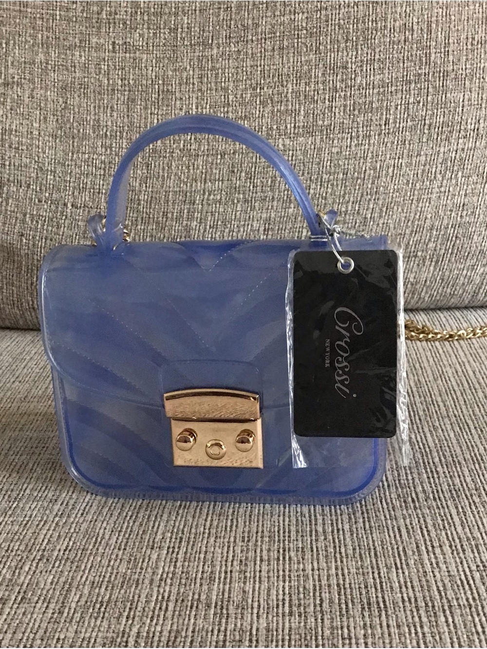 NWT-Blue Mini Jelly Top-Handle Bag with Gold Hardware